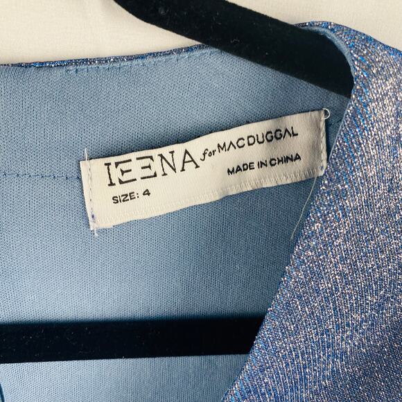 Ieena for Mac Duggal Blue Metallic Deep V-Neck Front Twist Maxi Gown Size 4 - Picture 6 of 10